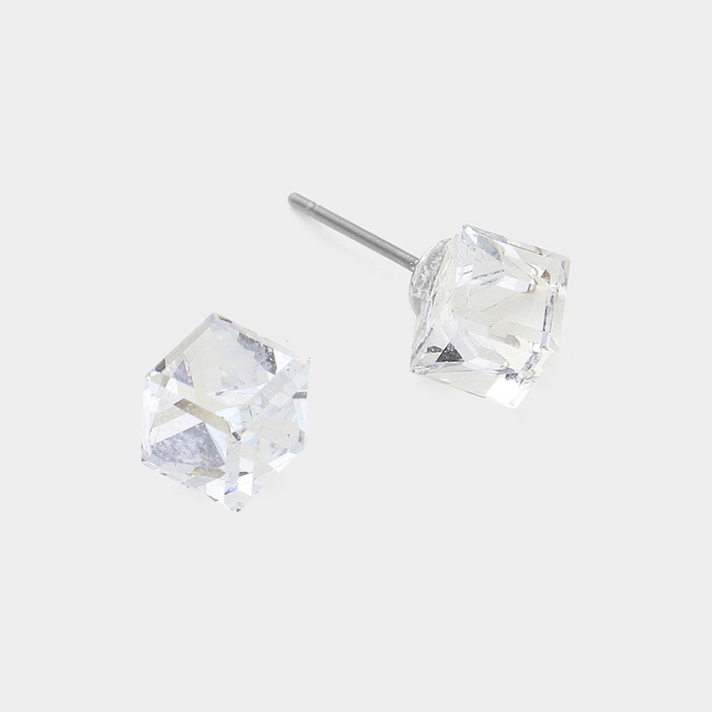 Clear Square Cube Stud Fashion Jewelry Earrings